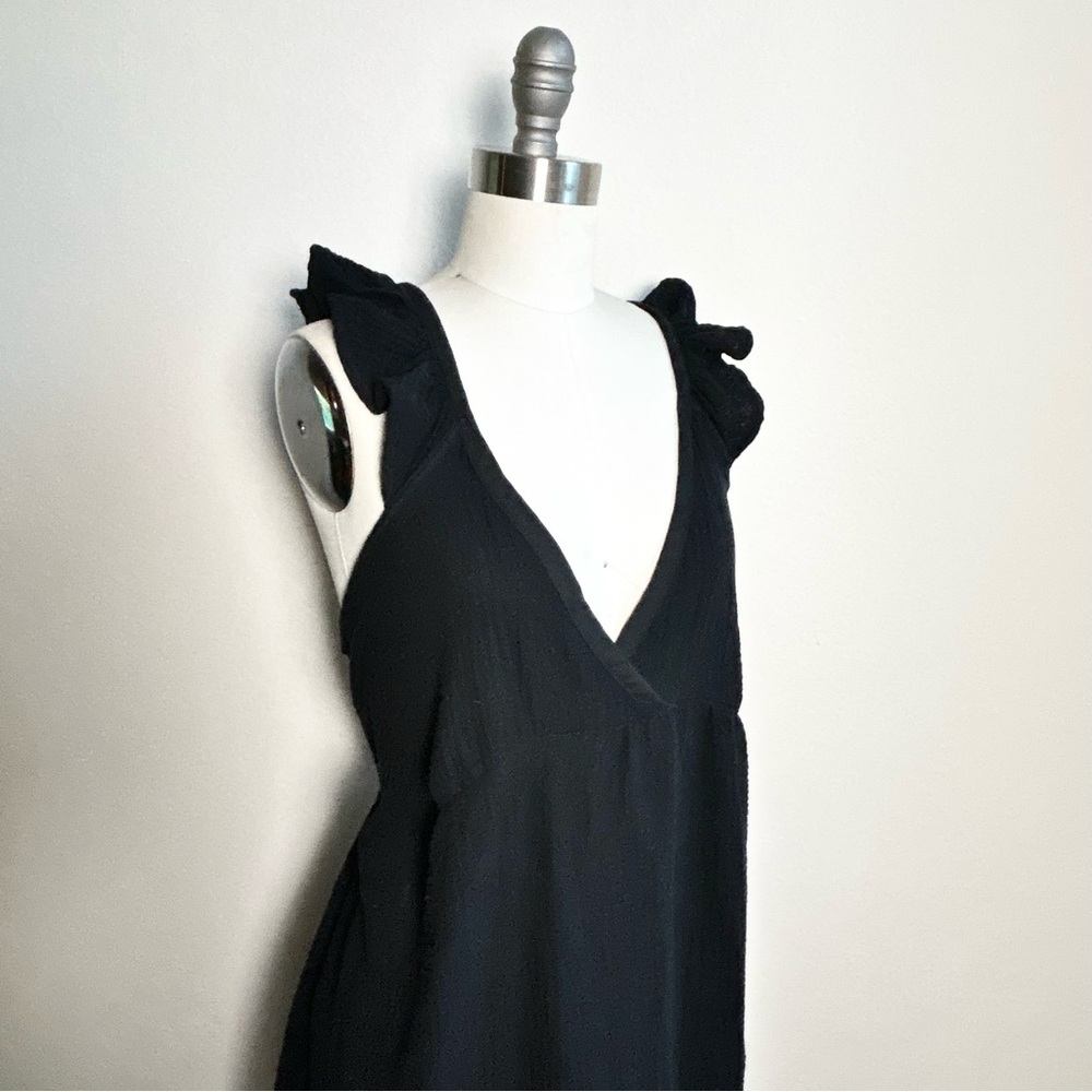 NWT Magaschoni 100% Organic Cotton Gauze Capsule Black Apron Maxi Dress Size L